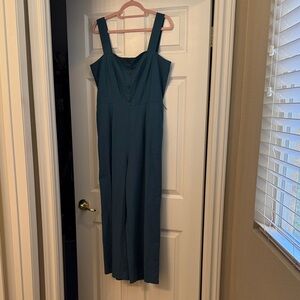 Ann Taylor Factory Teal Wide-Strap Romper with Non functional buttons